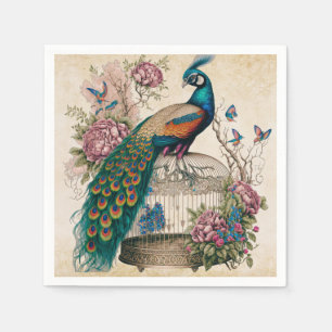 Vintage Peacock on Bird Cage Victorian Napkin