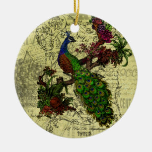 Vintage Peacock on Branch Apparel and Gifts Ceramic Ornament