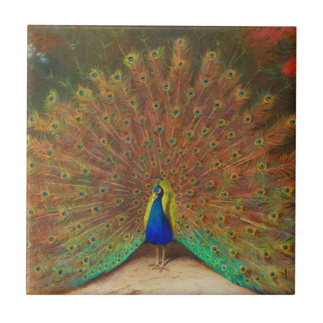 Vintage Peacock Painting Tile (Front)