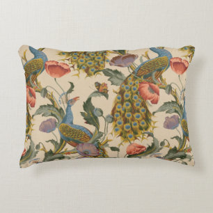 Vintage Peacock Pattern Colourful Art Accent Pillow