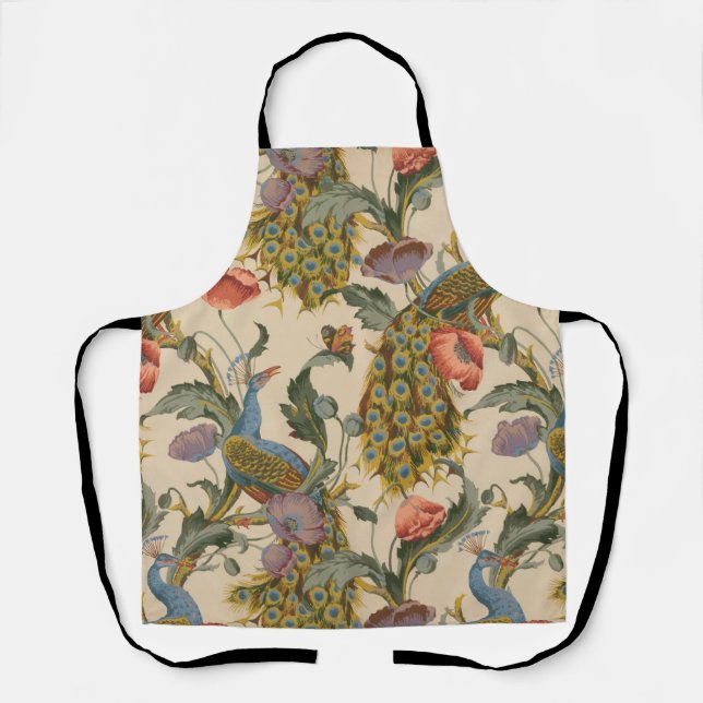 Vintage Peacock Pattern Colourful Art Apron (Front)