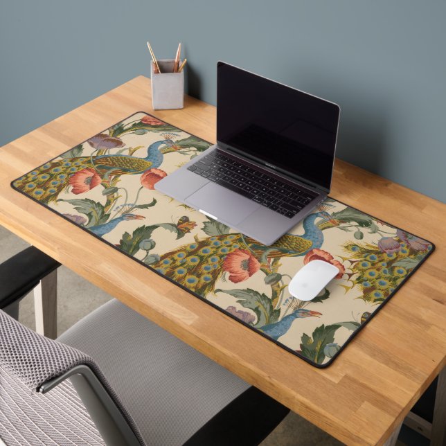 Vintage Peacock Pattern Colourful Art Desk Mat (Office 2)