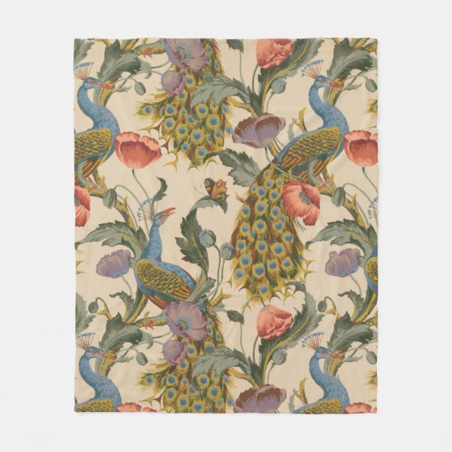 Vintage Peacock Pattern Colourful Art Fleece Blanket (Front)