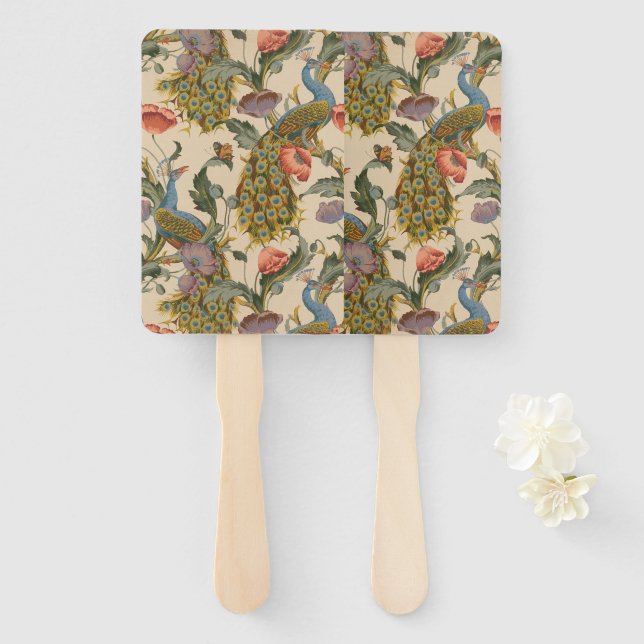 Vintage Peacock Pattern Colourful Art Hand Fan (Front and Back)