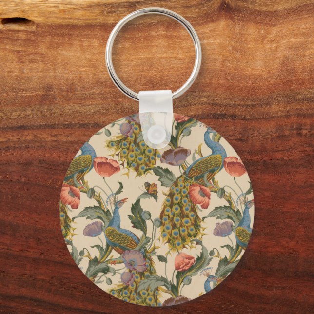 Vintage Peacock Pattern Colourful Art Keychain (Back)