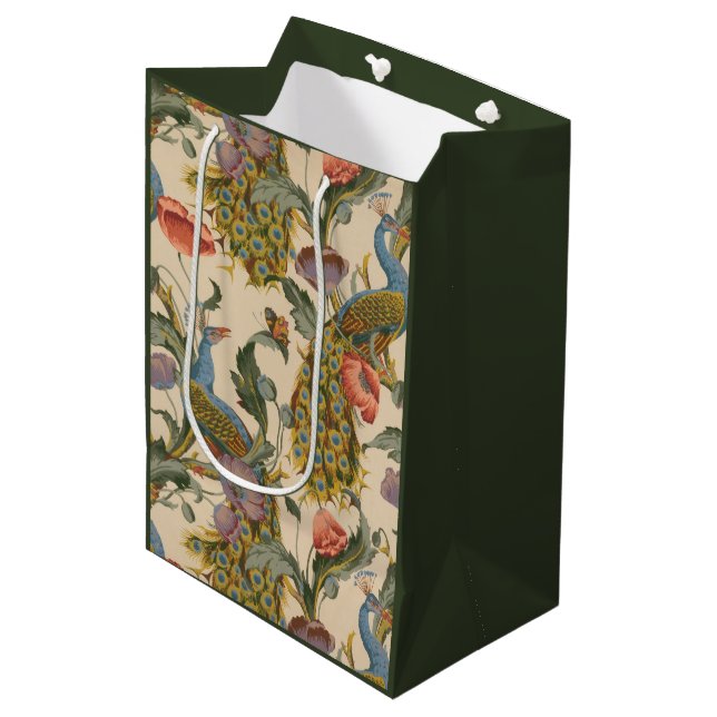Vintage Peacock Pattern Colourful Art Medium Gift Bag (Front Angled)