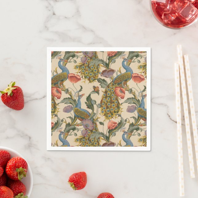 Vintage Peacock Pattern Colourful Art Napkin (Insitu)