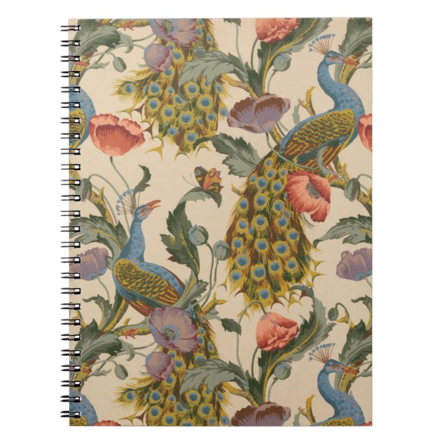 Vintage Peacock Pattern Colourful Art Notebook (Front)