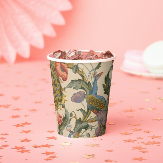 Vintage Peacock Pattern Colourful Art Paper Cups (Insitu)