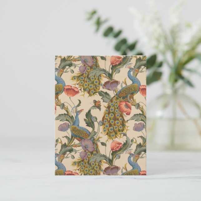 Vintage Peacock Pattern Colourful Art Postcard (Standing Front)