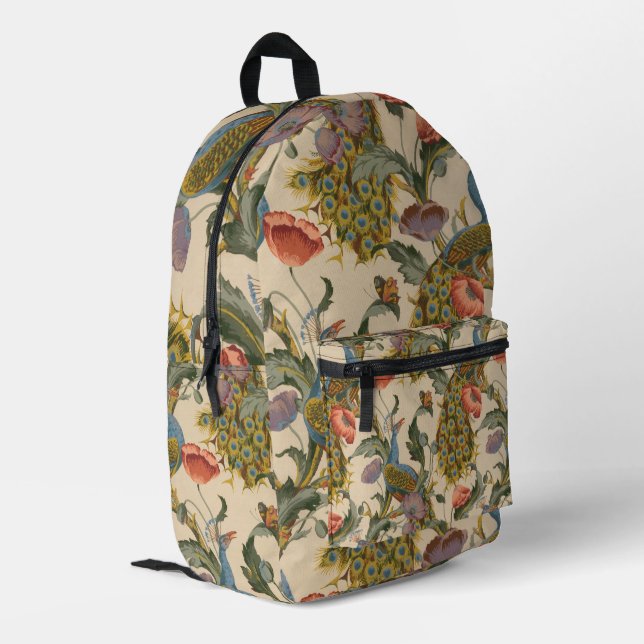 Vintage Peacock Pattern Colourful Art Printed Backpack (Back Corner Left)