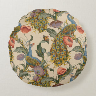 Vintage Peacock Pattern Colourful Art Round Pillow