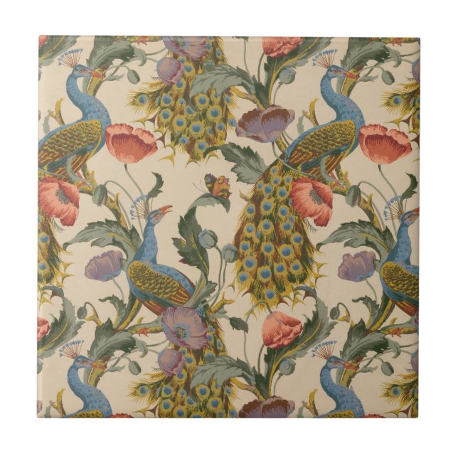 Vintage Peacock Pattern Colourful Art Tile (Front)