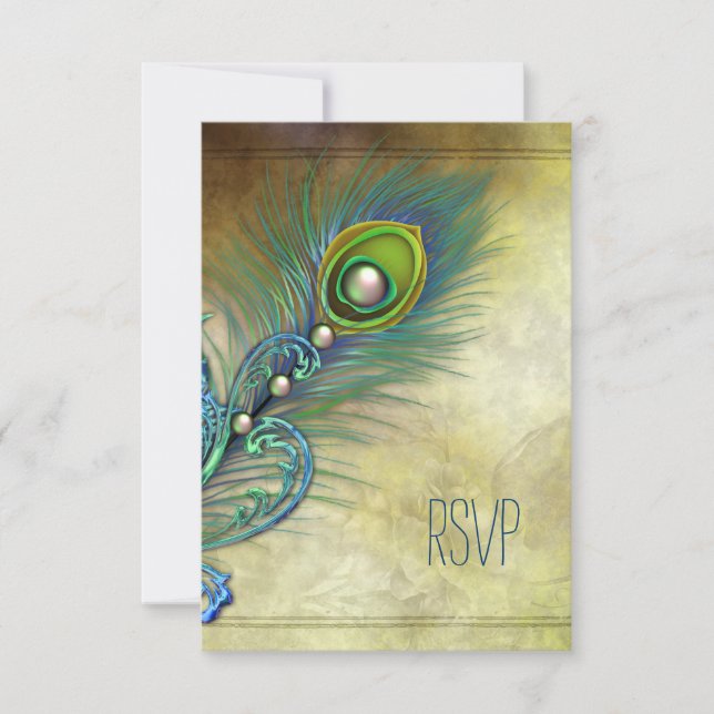 Vintage Peacock RSVP Card (Front)