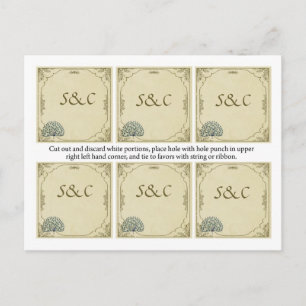 Vintage Peacock Wedding Favour Tags Postcard