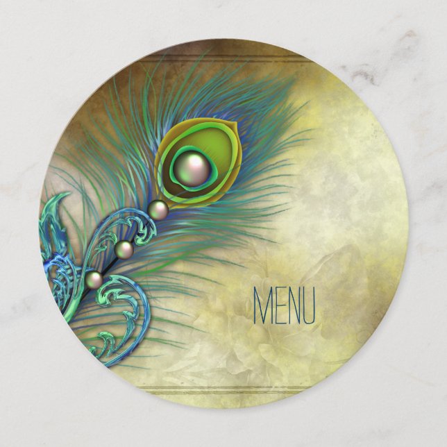 Vintage Peacock Wedding Menu (Front)