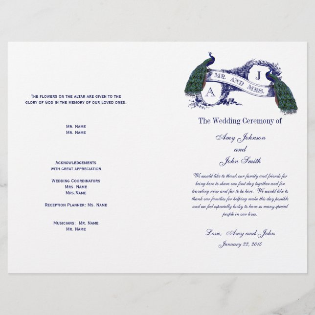 Vintage Peacock Wedding Program (Front)