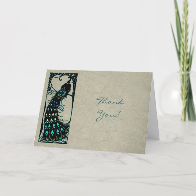 Vintage Peacock Wedding Thank You Card (Front)