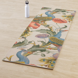 Vintage Peacock with Pink and Purple Poppies Yoga Mat