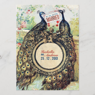 Vintage Peacocks in A Romantic Garden Invitation