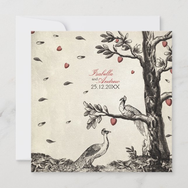 Vintage Peacocks in Love - wedding Invitation (Front)