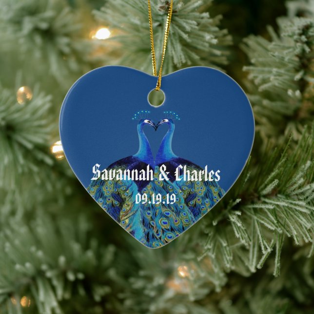 Vintage Peacocks Kissing Wedding Gifts Ceramic Ornament (Tree)