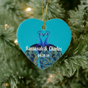 Vintage Peacocks Kissing Wedding Gifts Ceramic Ornament