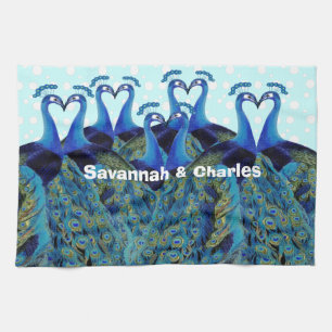 Vintage Peacocks Kissing Wedding Gifts Kitchen Towel