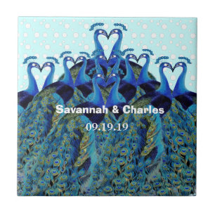 Vintage Peacocks Kissing Wedding Gifts Tile