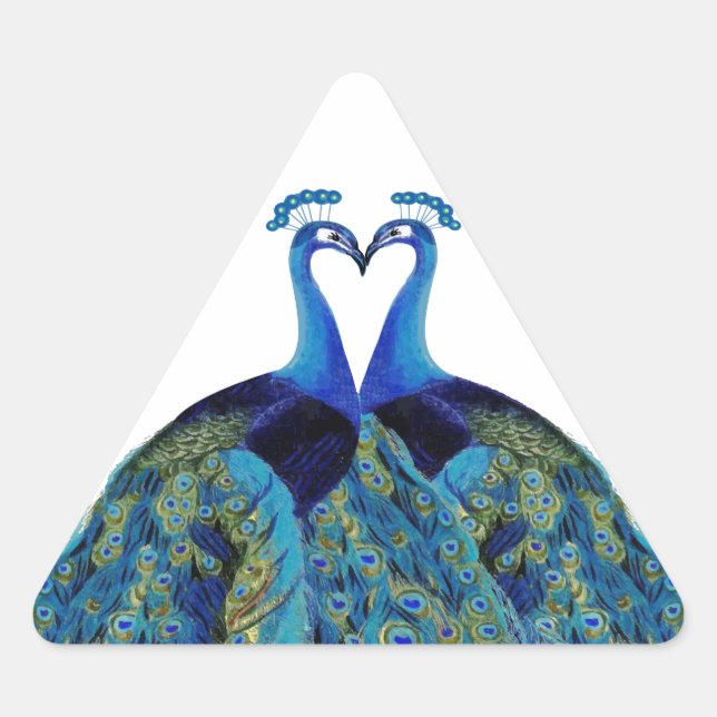 Vintage Peacocks Kissing Wedding Gifts Triangle Sticker (Front)