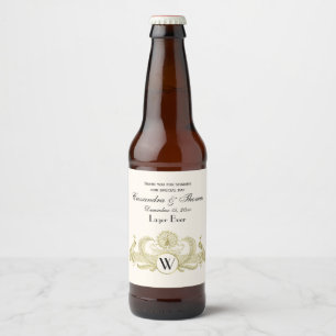 Vintage Peacocks Monogram Faux Gold Ivory BG Beer Bottle Label