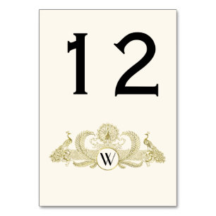 Vintage Peacocks Monogram Faux Gold Ivory BG Table Number