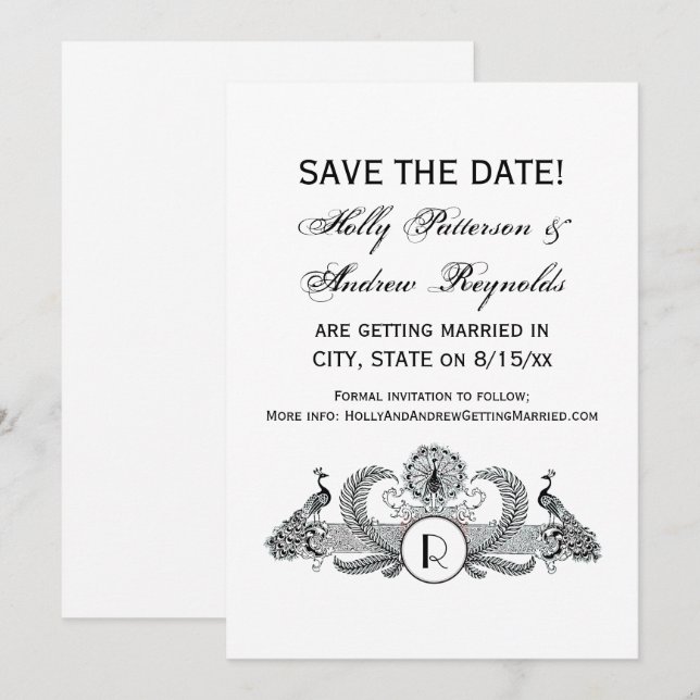 Vintage Peacocks Monogram Invitation (Front/Back)