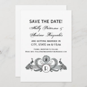 Vintage Peacocks Monogram Invitation