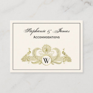 Vintage Peacocks Monogram Ivory BG Faux Gold Business Card