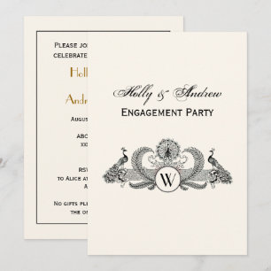 Vintage Peacocks Monogram Ivory BG Invitation