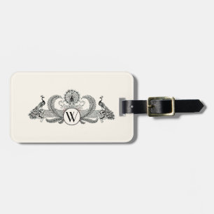 Vintage Peacocks Monogram Ivory BG Luggage Tag