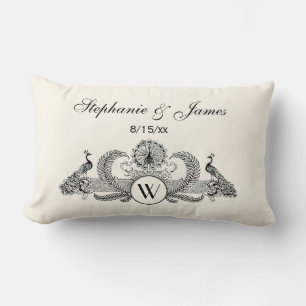 Vintage Peacocks Monogram Ivory BG Lumbar Pillow