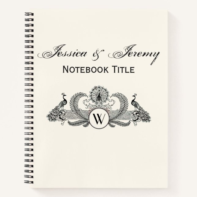 Vintage Peacocks Monogram Ivory BG Notebook (Front)