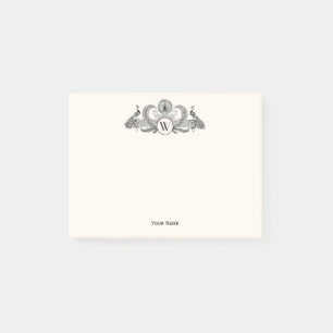 Vintage Peacocks Monogram Ivory BG Post-it Notes