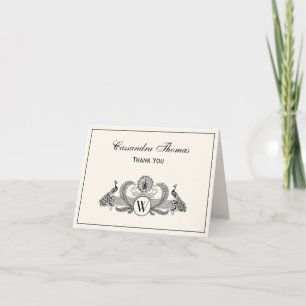 Vintage Peacocks Monogram Ivory BG Thank You Card