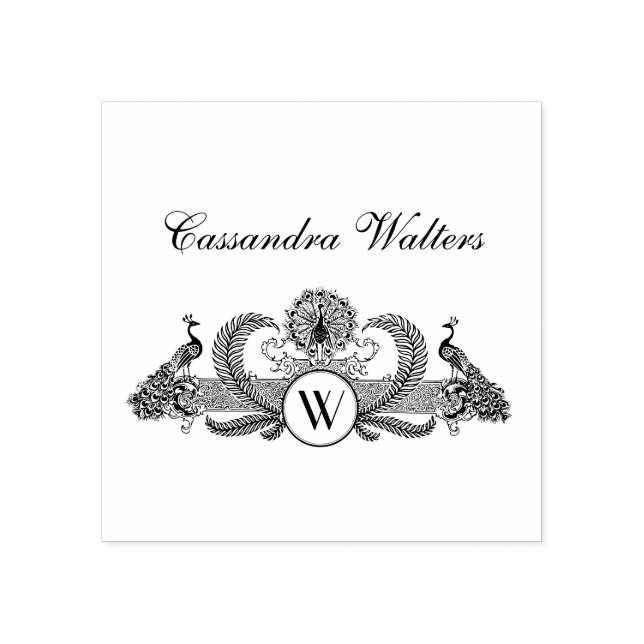 Vintage Peacocks Monogram Name Initials  Rubber Stamp (Imprint)