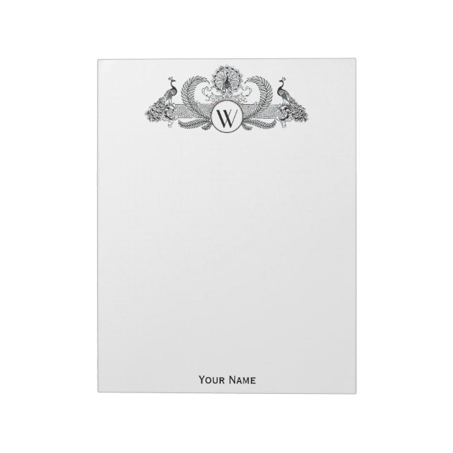 Vintage Peacocks Monogram Notepad (Rotated)