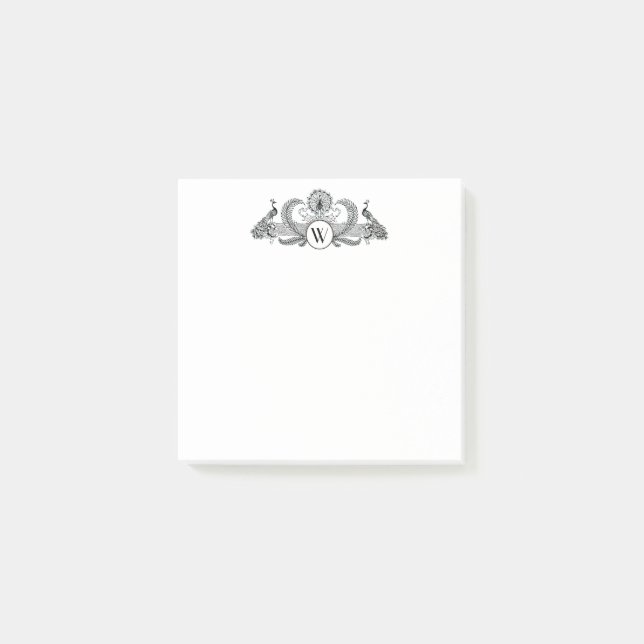 Vintage Peacocks Monogram Post-it Notes (Front)