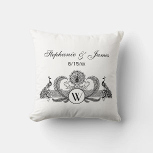 Vintage Peacocks Monogram Throw Pillow