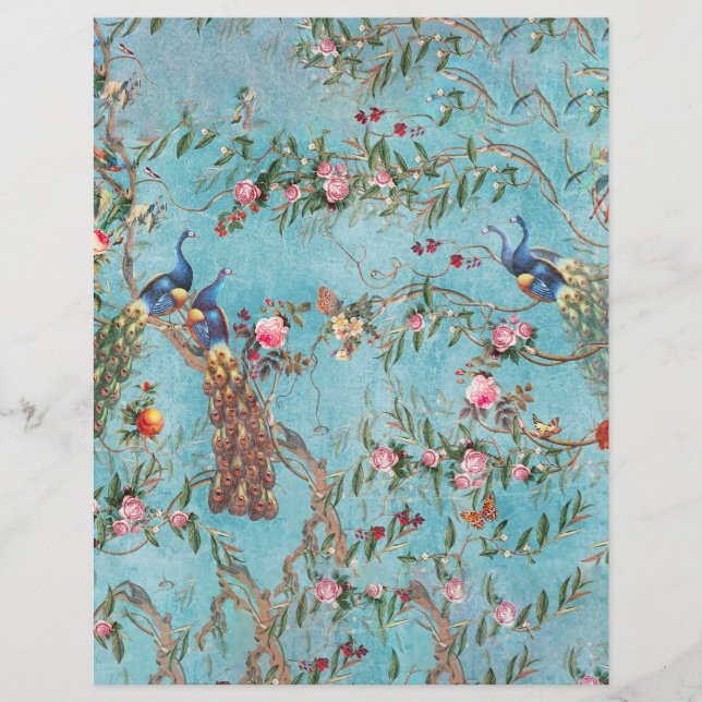 Vintage peacocks pink and blue origami paper (Front)