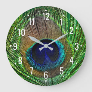 Vintage Peafowl Decor - Antique Peacock Feather Large Clock