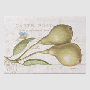 Vintage Pear Butterfly Carte Postale Decoupage Tissue Paper