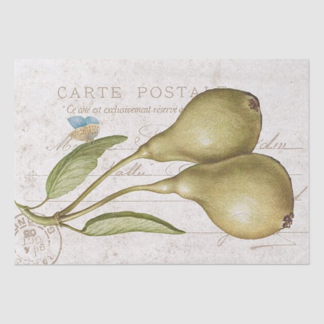 Vintage Pear Butterfly Carte Postale Decoupage     Tissue Paper (Front)