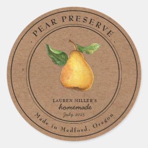 Vintage Pear Preserve Kraft paper Canning label